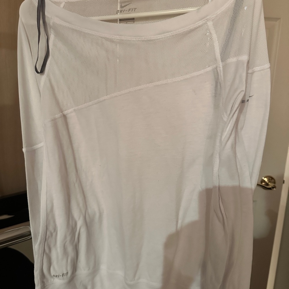 Nike White Dri-FIT Mesh Top off shoulder - white